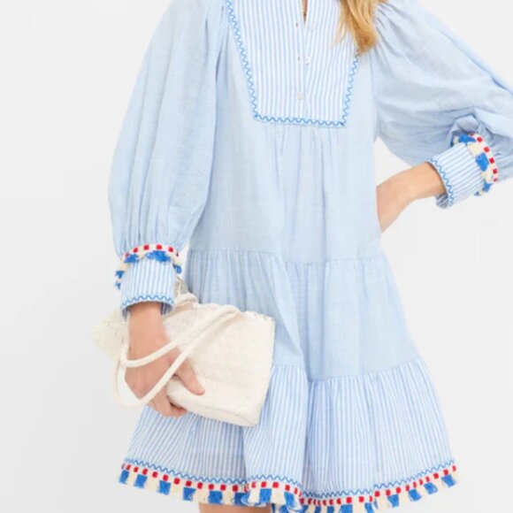 Chambray Stripe Fringe Jen Dress - Tuckernuck - Chambray Stripe / M - Picture 1 of 2